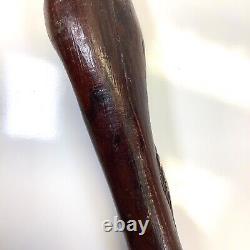 Vtg Folk Art Hand Carved Wrapped Snake with Face Head Figural Cane Walking Stick