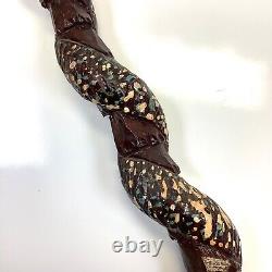 Vtg Folk Art Hand Carved Wrapped Snake with Face Head Figural Cane Walking Stick