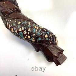 Vtg Folk Art Hand Carved Wrapped Snake with Face Head Figural Cane Walking Stick