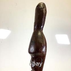 Vtg Folk Art Hand Carved Wrapped Snake with Face Head Figural Cane Walking Stick