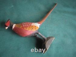 Vtg Folk Art Miniature Wooden Pheasant Hand Carved &signed Thor Hansen6lx5