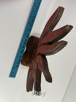 Vtg Folk Art Wood Wooden Carved Fire Flame fraternal piece CHURCH