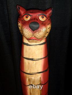 Vtg Funky Cat Folk Art 31.5 Tall Figurine Cool Shabby Tiki Hut Room Decor