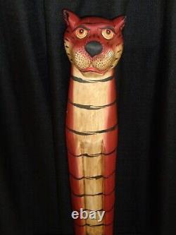 Vtg Funky Cat Folk Art 31.5 Tall Figurine Cool Shabby Tiki Hut Room Decor