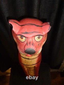 Vtg Funky Cat Folk Art 31.5 Tall Figurine Cool Shabby Tiki Hut Room Decor