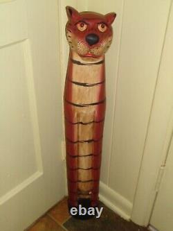 Vtg Funky Cat Folk Art 31.5 Tall Figurine Cool Shabby Tiki Hut Room Decor