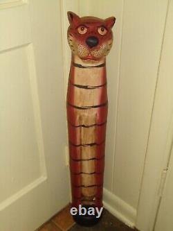 Vtg Funky Cat Folk Art 31.5 Tall Figurine Cool Shabby Tiki Hut Room Decor