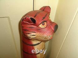 Vtg Funky Cat Folk Art 31.5 Tall Figurine Cool Shabby Tiki Hut Room Decor