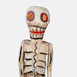 Vtg Hand Carved Folk Art Wood Skeleton Jointed DAY OF THE DEAD Oaxacan