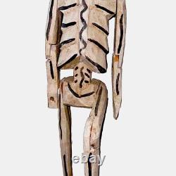 Vtg Hand Carved Folk Art Wood Skeleton Jointed DAY OF THE DEAD Oaxacan