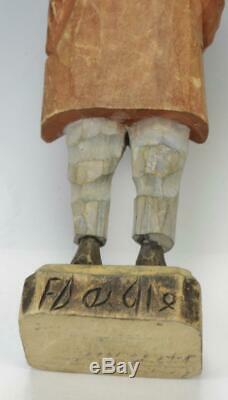 Vtg Hand-Carved Wood Wooden Old Man with Bottle Hobo Figure Quebec Canada Folk Art