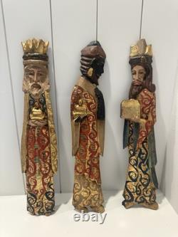 Vtg Hand Carved Wooden Painted Wise Men Nativity Folk Art Wall Hanging