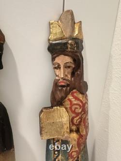 Vtg Hand Carved Wooden Painted Wise Men Nativity Folk Art Wall Hanging