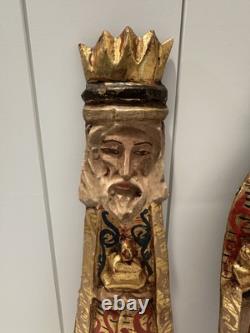 Vtg Hand Carved Wooden Painted Wise Men Nativity Folk Art Wall Hanging