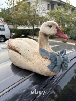 Vtg Hand Carved Wooden Style Goose Hunting Decoy Folk Art Signed