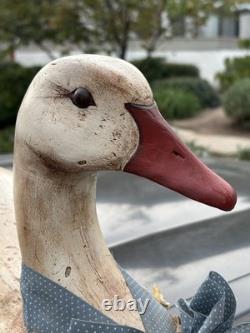 Vtg Hand Carved Wooden Style Goose Hunting Decoy Folk Art Signed