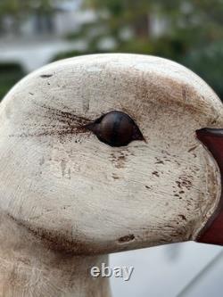 Vtg Hand Carved Wooden Style Goose Hunting Decoy Folk Art Signed