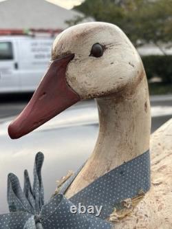 Vtg Hand Carved Wooden Style Goose Hunting Decoy Folk Art Signed