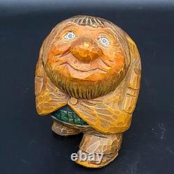 Vtg Hand-Carved Wooden Troll Otto Sveen Norway Folk Art Nose Wart 4.25T READ
