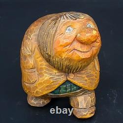 Vtg Hand-Carved Wooden Troll Otto Sveen Norway Folk Art Nose Wart 4.25T READ