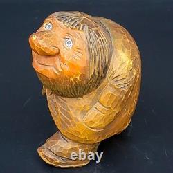 Vtg Hand-Carved Wooden Troll Otto Sveen Norway Folk Art Nose Wart 4.25T READ