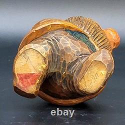 Vtg Hand-Carved Wooden Troll Otto Sveen Norway Folk Art Nose Wart 4.25T READ