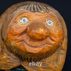 Vtg Hand-Carved Wooden Troll Otto Sveen Norway Folk Art Nose Wart 4.25T READ
