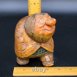 Vtg Hand-Carved Wooden Troll Otto Sveen Norway Folk Art Nose Wart 4.25T READ