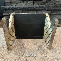 Vtg Hand Painted Carved Wood Bengal Tiger Chair Folk Art 27 Plant Stand Crafted