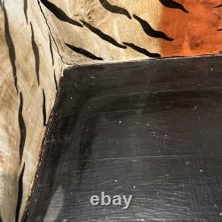 Vtg Hand Painted Carved Wood Bengal Tiger Chair Folk Art 27 Plant Stand Crafted