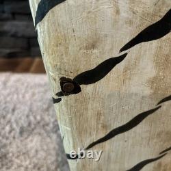 Vtg Hand Painted Carved Wood Bengal Tiger Chair Folk Art 27 Plant Stand Crafted