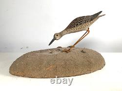 Vtg Long Billed Sea Bird Decorative Folk Art Wood Carving Signed Fjd 1983