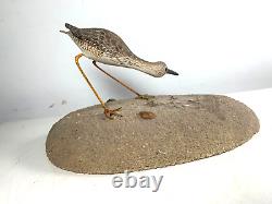 Vtg Long Billed Sea Bird Decorative Folk Art Wood Carving Signed Fjd 1983