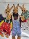 Vtg Lotte Sievers Folk Art Rabbits Handcarved Germany Wooden Bunny Family 5 Lot
