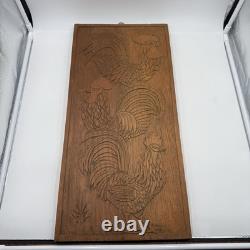 Vtg MCM Hand Carved Folk Art Rooster Wall Wood Panel Rustic Farmhouse 24 Long