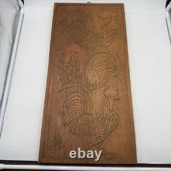 Vtg MCM Hand Carved Folk Art Rooster Wall Wood Panel Rustic Farmhouse 24 Long