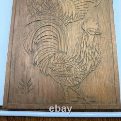 Vtg MCM Hand Carved Folk Art Rooster Wall Wood Panel Rustic Farmhouse 24 Long