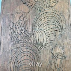 Vtg MCM Hand Carved Folk Art Rooster Wall Wood Panel Rustic Farmhouse 24 Long