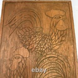 Vtg MCM Hand Carved Folk Art Rooster Wall Wood Panel Rustic Farmhouse 24 Long