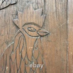 Vtg MCM Hand Carved Folk Art Rooster Wall Wood Panel Rustic Farmhouse 24 Long