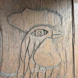 Vtg MCM Hand Carved Folk Art Rooster Wall Wood Panel Rustic Farmhouse 24 Long