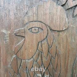 Vtg MCM Hand Carved Folk Art Rooster Wall Wood Panel Rustic Farmhouse 24 Long