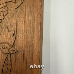 Vtg MCM Hand Carved Folk Art Rooster Wall Wood Panel Rustic Farmhouse 24 Long