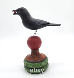 Vtg M. K. Manfred Scheel Wood Carved CROW Blackbird PA Dutch Style Folk Art Bird