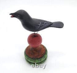 Vtg M. K. Manfred Scheel Wood Carved CROW Blackbird PA Dutch Style Folk Art Bird