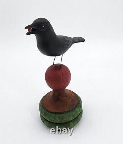 Vtg M. K. Manfred Scheel Wood Carved CROW Blackbird PA Dutch Style Folk Art Bird