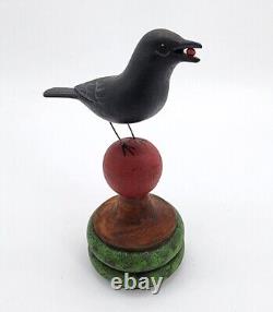 Vtg M. K. Manfred Scheel Wood Carved CROW Blackbird PA Dutch Style Folk Art Bird