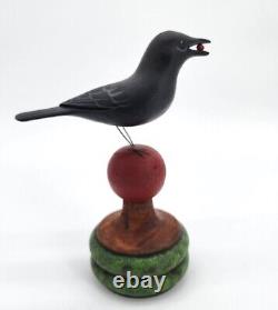 Vtg M. K. Manfred Scheel Wood Carved CROW Blackbird PA Dutch Style Folk Art Bird