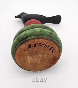 Vtg M. K. Manfred Scheel Wood Carved CROW Blackbird PA Dutch Style Folk Art Bird