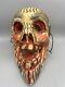 Vtg Mexican Folk Art Hand Carved Painted Wood Skull Dia De Los Muertos
